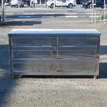 業務用 ステンレス 引出付 作業台 W1500 D600 H800mm 天板さびあり 左前脚カバー 左中段引出かたい ドロワー 3段 W150cm 片面 引き出し