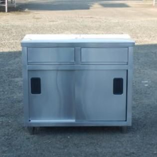 タニコー 業務用 ステンレス 引出付 調理台 扉付き 作業台 W900 D450 H800mm 厨房 TX-WCT-945DNB 片面 引違戸 食器庫 引き出し付 W90cm