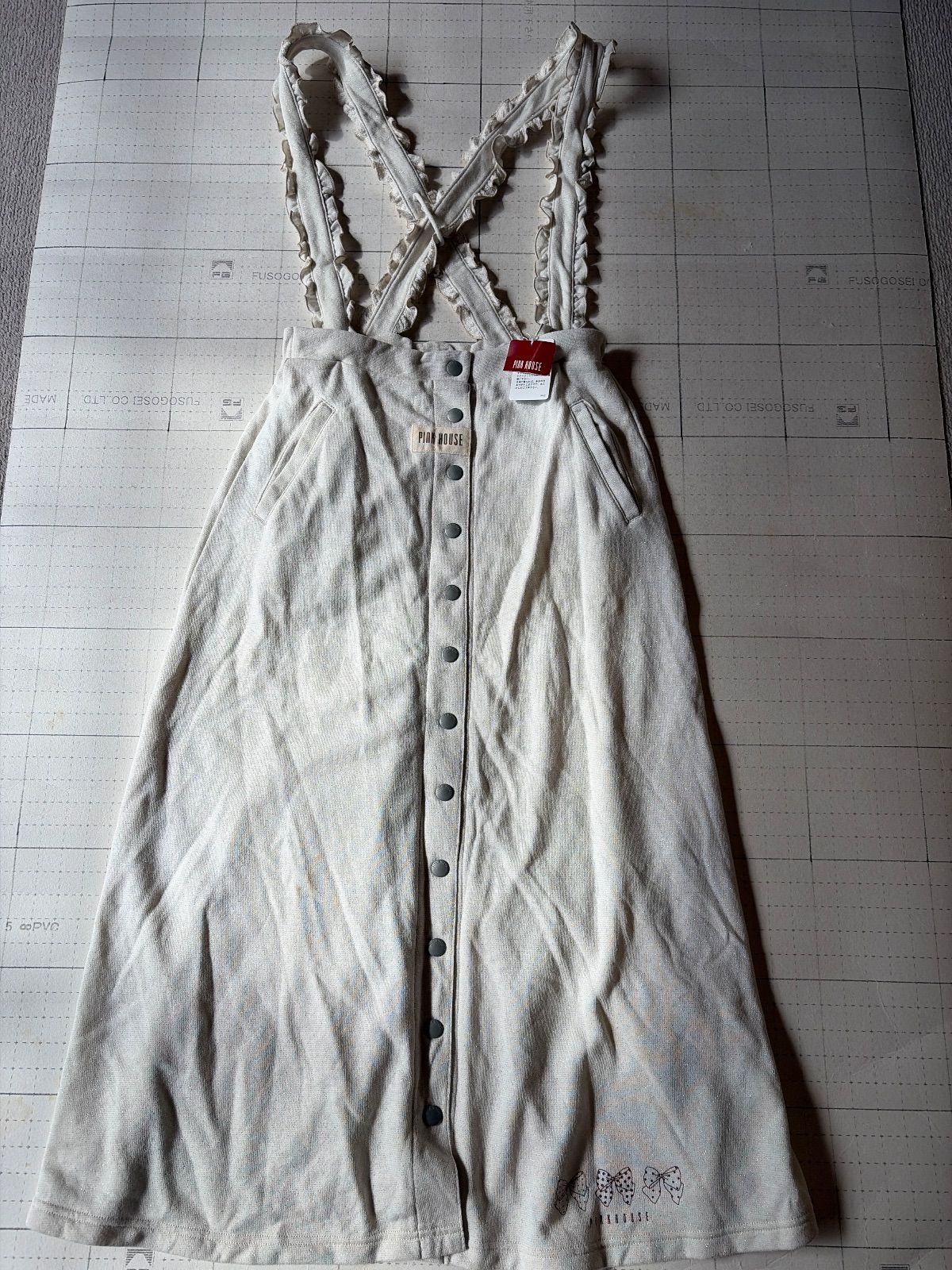 ト2511- -5338 ピンクハウス PINK HOUSE スウェット地 吊りスカート オフホワイト ラメ入り M