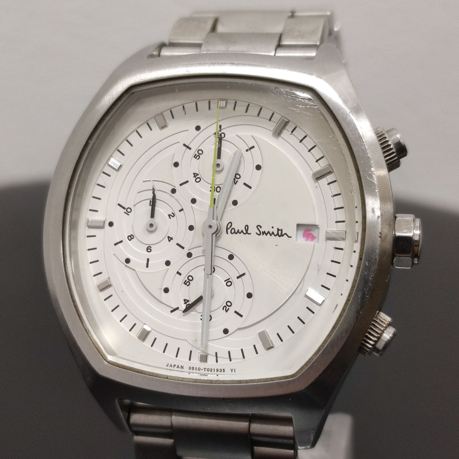 ポールスミス クロノグラフ腕時計 ラッキーラビットGN-4-S 稼働 電池交換済 ホワイト文字盤 デイト スモセコ Paul Smith