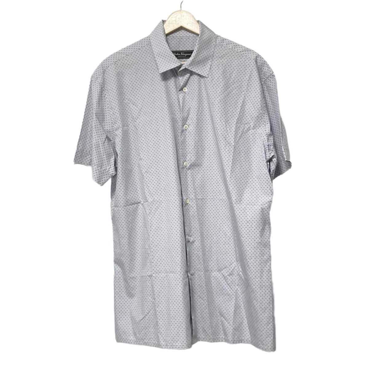 FERRAGAMO SalvatoreFerragamo サルバトーレフェラガモ 半袖シャツ サイズL メンズ - グレー×白×ネイビー チェック柄