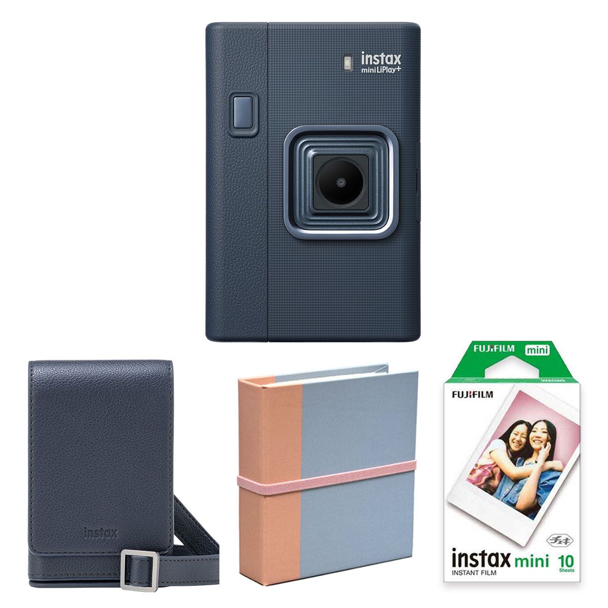 4点セットB 富士フイルム インスタントカメラ リプレイプラス instax mini LiPlay MIDNIGHT BLUE フィルム アルバム ケース付き ミッドナイトブルー