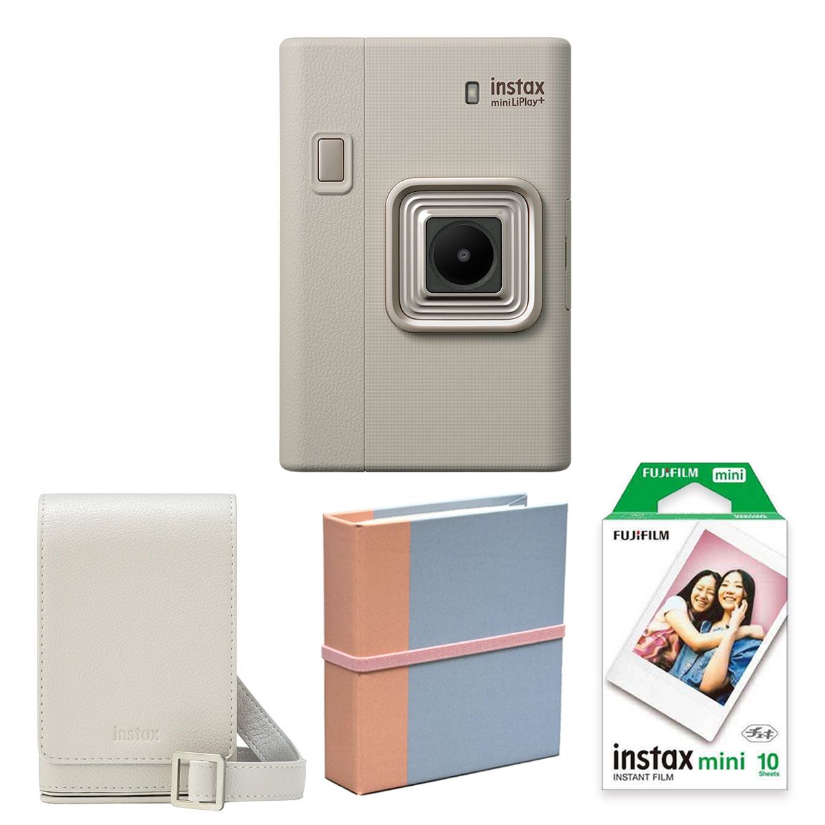4点セットB 富士フイルム インスタントカメラ リプレイプラス instax mini LiPlay SAND BEIGE フィルム アルバム ケース付き サンドベージュ