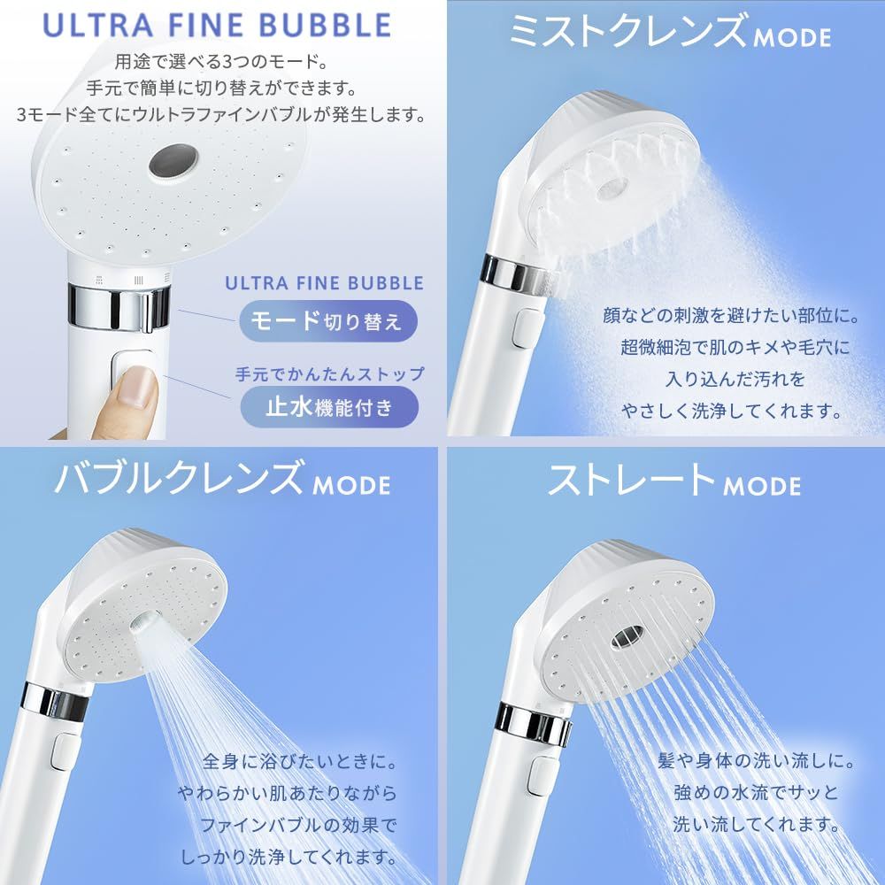 選べる3つの流水モード 3種のアダプター付き