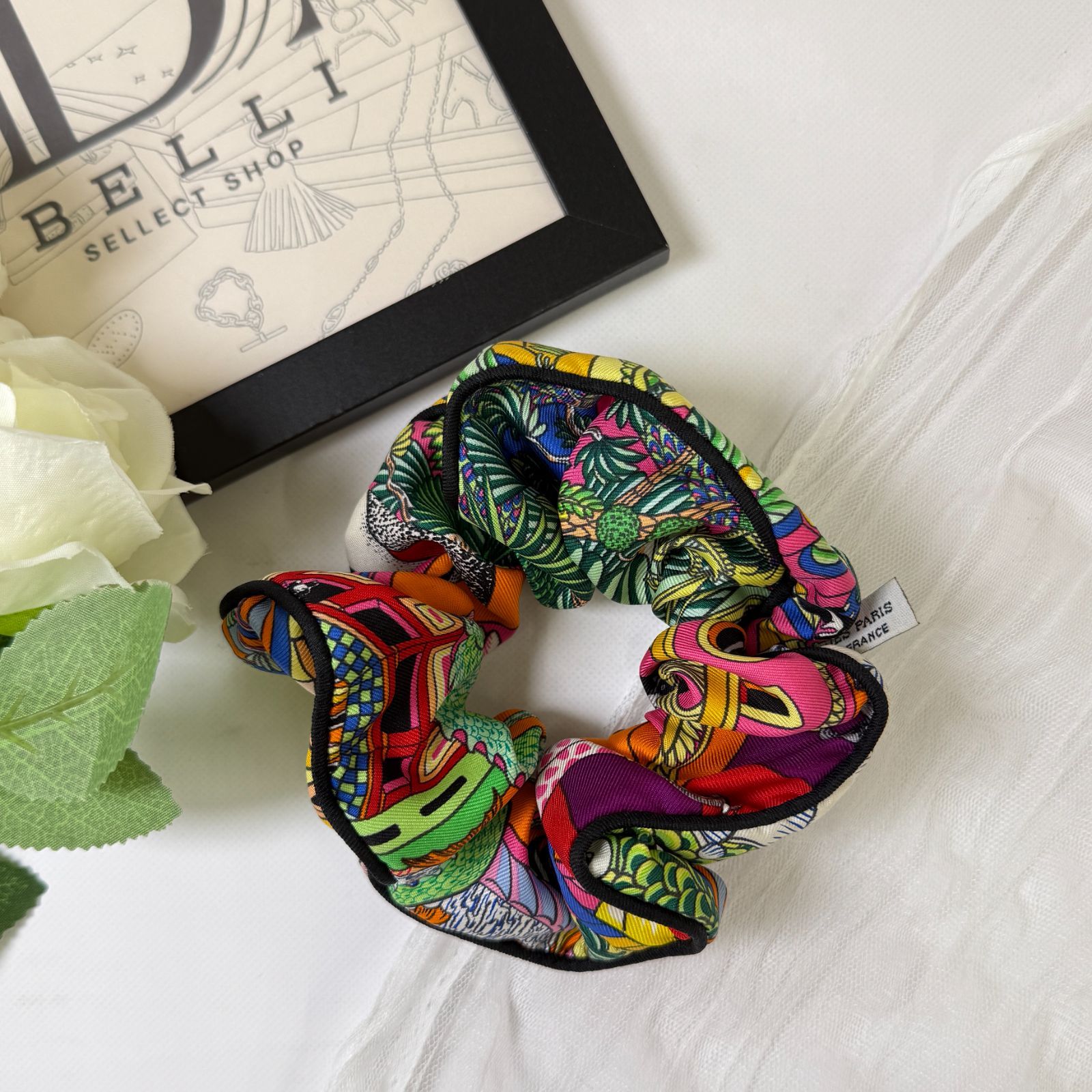 鑑定済み エルメス クラウディア レッド ピンク グリーン イエロー シュシュ 馬 ワニ パンダ アニマポリス