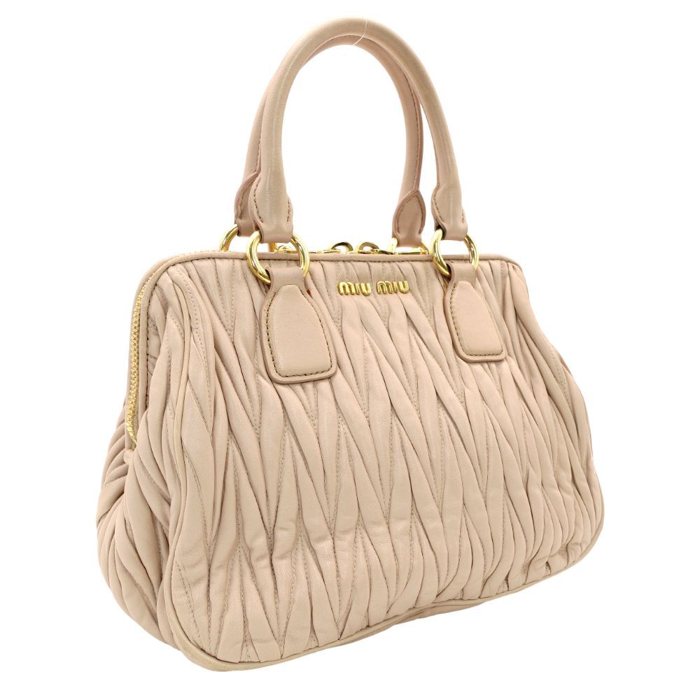ミュウミュウ MIU MIU マテラッセ ハンドバッグ ピンクベージュ 2way ゴールド金具 レザー クロスボディ 7-10-966