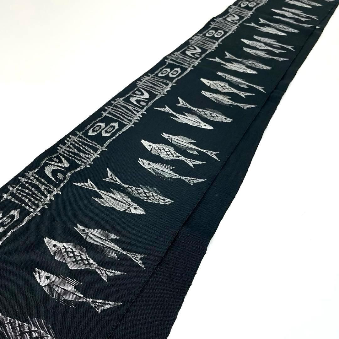 着物と帯 時流 N25882ts 正絹 八寸名古屋帯 珍しい柄 魚 黒色