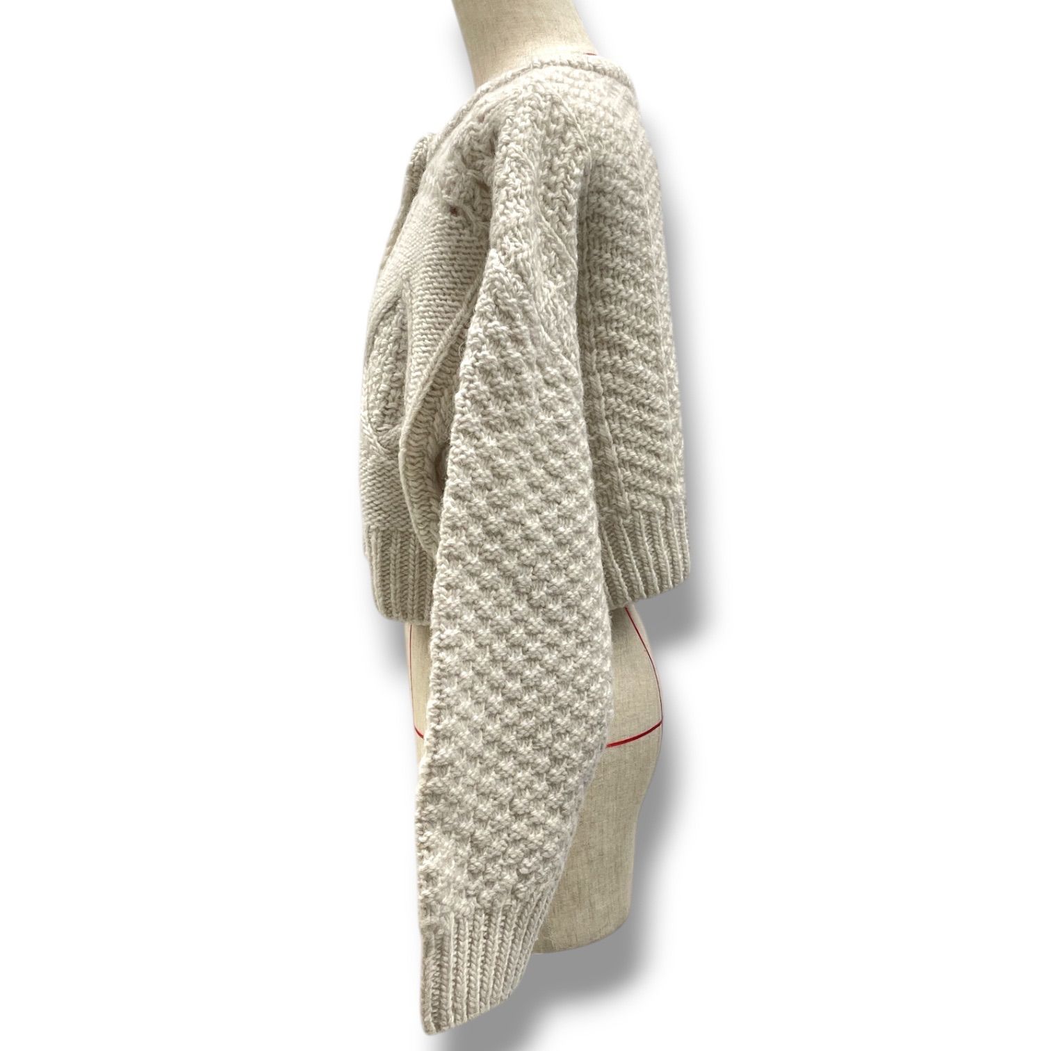 anuke アンヌーク Cable Knit Cardigan ケーブルニットカーディガン 羽織り ショート丈 厚手 羊毛 ウール 白 アイボリー フリーサイズ レディース 冬 ゴーゴー古着 5 No.1134