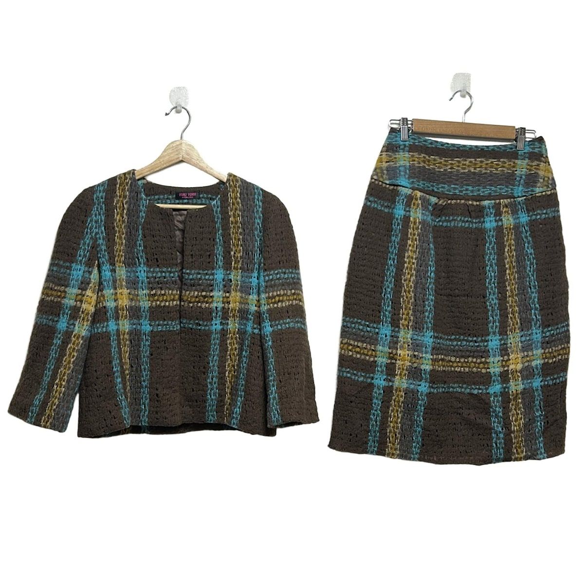 YUKITORII ユキトリイ スカートスーツ レディース - ダークブラウン×ブルー×マルチ