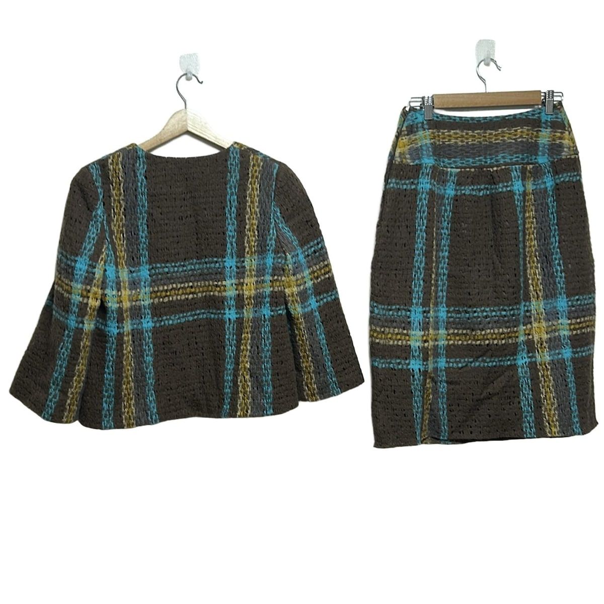 YUKITORII ユキトリイ スカートスーツ レディース - ダークブラウン×ブルー×マルチ