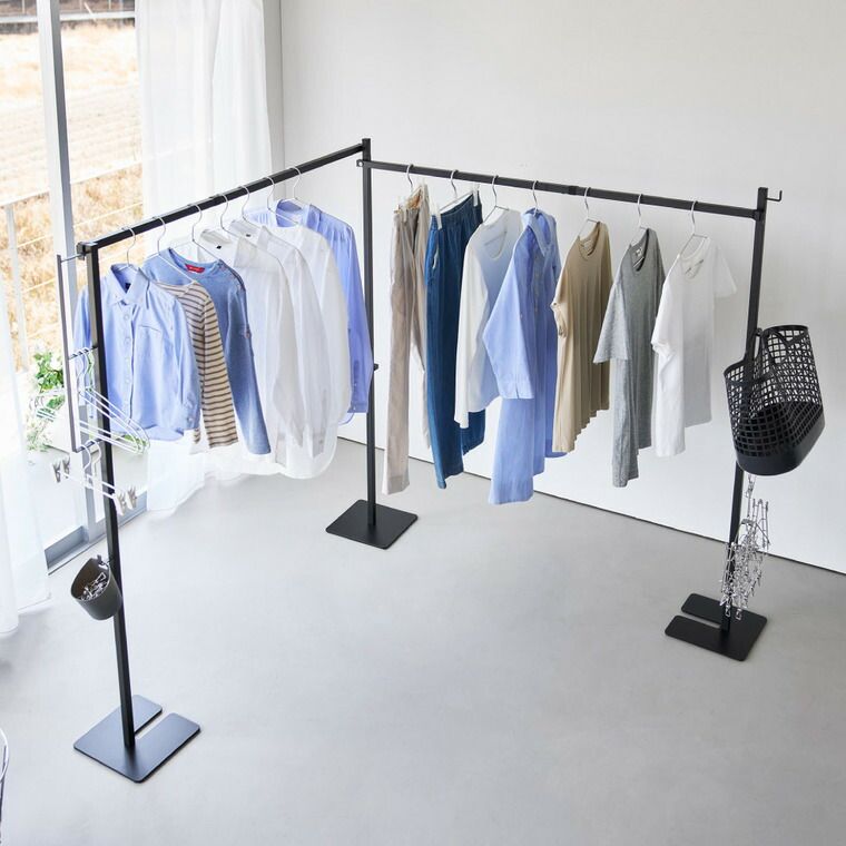 tower 折り畳み室内物干し タワー 2連 山崎実業 10266 10267 ホワイト ブラック 物干しスタンド 洗濯物干し 室内干し 部屋干し 室内用 折りたたみ 物干し竿 リビング 省スペース