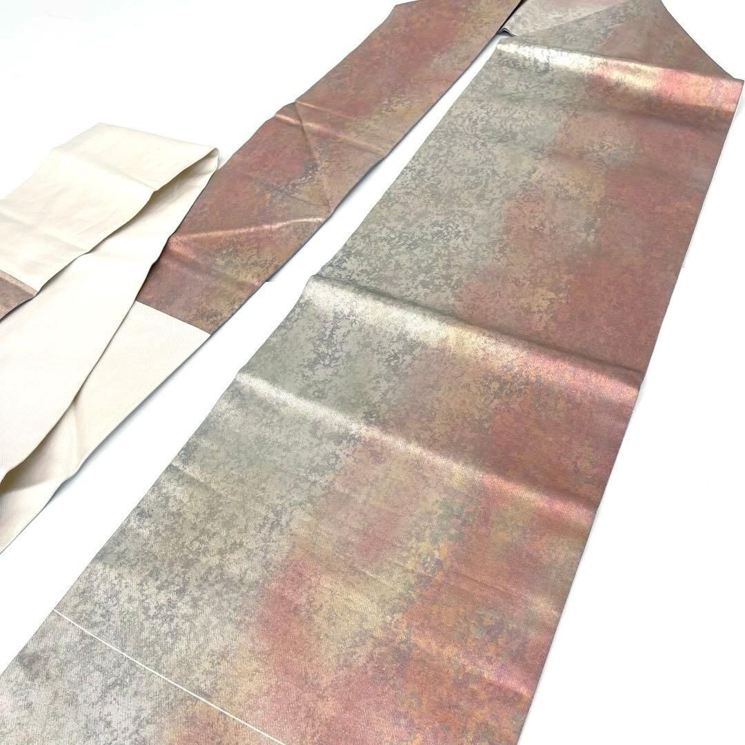 着物と帯 時流 N25877ts 正絹 九寸名古屋帯 引箔 暈し シルバー