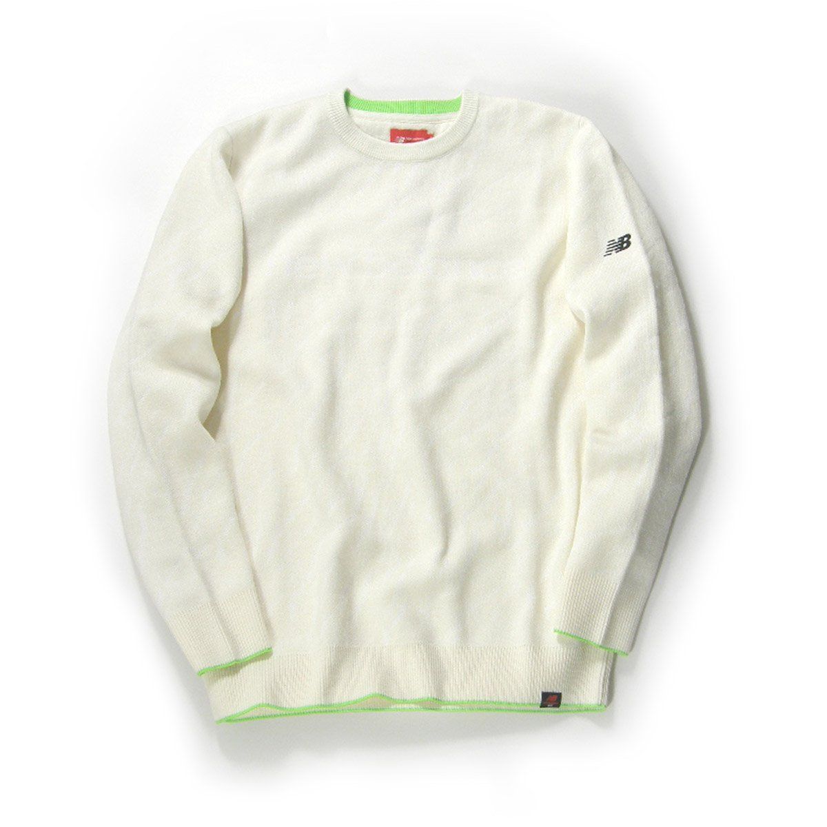 New Balance Golf × VOLMTEC ニューバランスゴルフ 毛玉防止 風を抑える クルーネックニット ゼブラ柄 セーター ホワイト系 ゴルフウェア ゴルフニット ｜ 秋冬