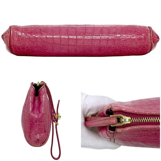 ミュウミュウ ポーチ ピンク 小物入れ クラッチバッグ レザー クロコ型押し