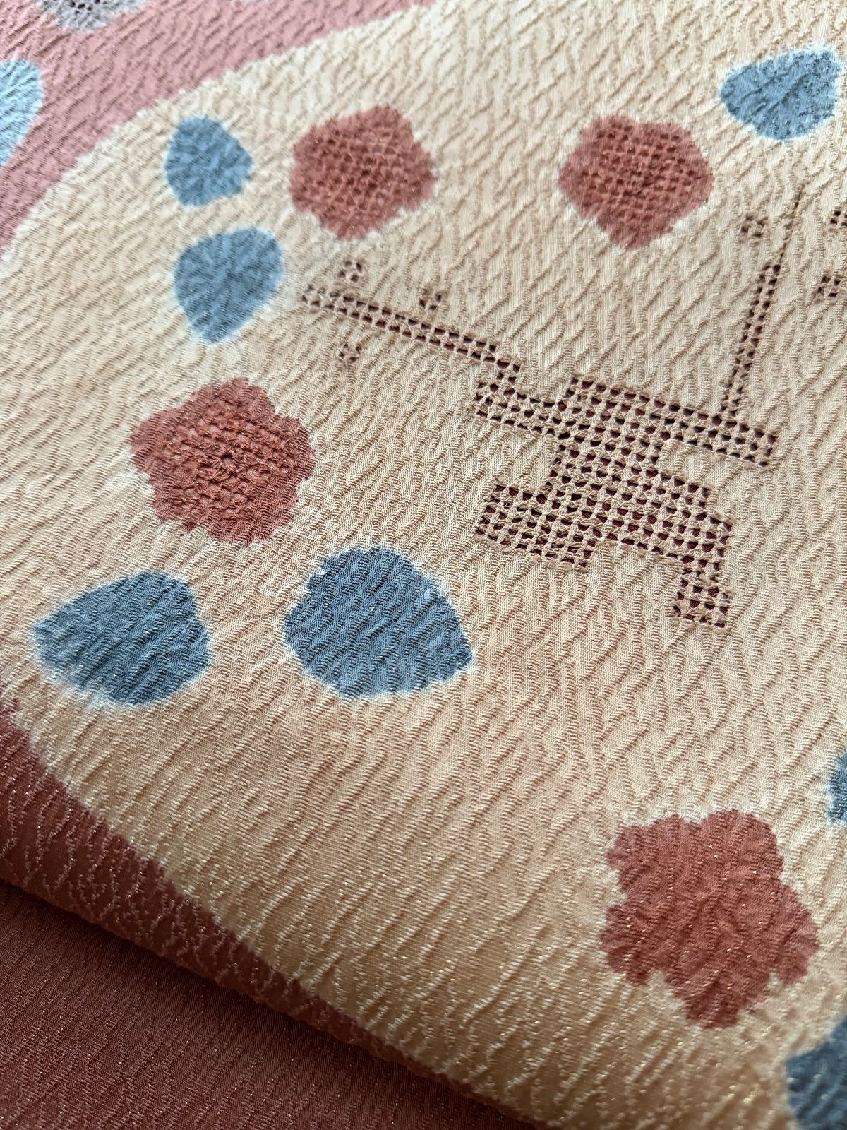 名古屋帯 ふくれ織 カットワーク 花