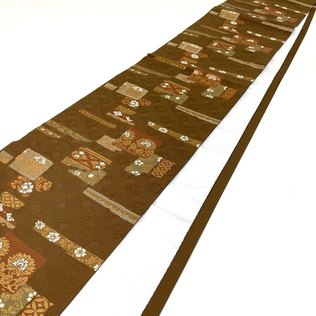 着物と帯 時流 N25874ts 正絹 九寸名古屋帯 西陣織 茶色