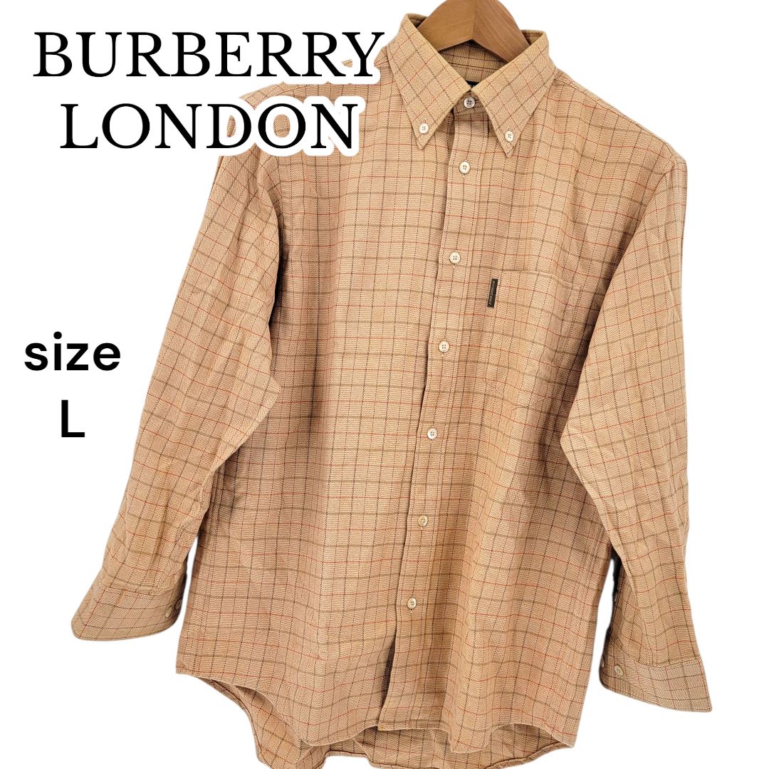 BURBERRY LONDON バーバリー ロンドン ボタンダウンシャツ チェック柄 長袖 シャツ L メンズ ベージュ
