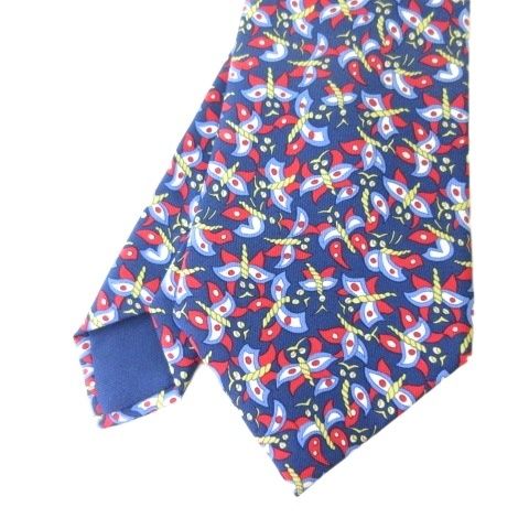 エルメス HERMES 7600 SA ネクタイ シルク100 総柄 ネイビー 紺