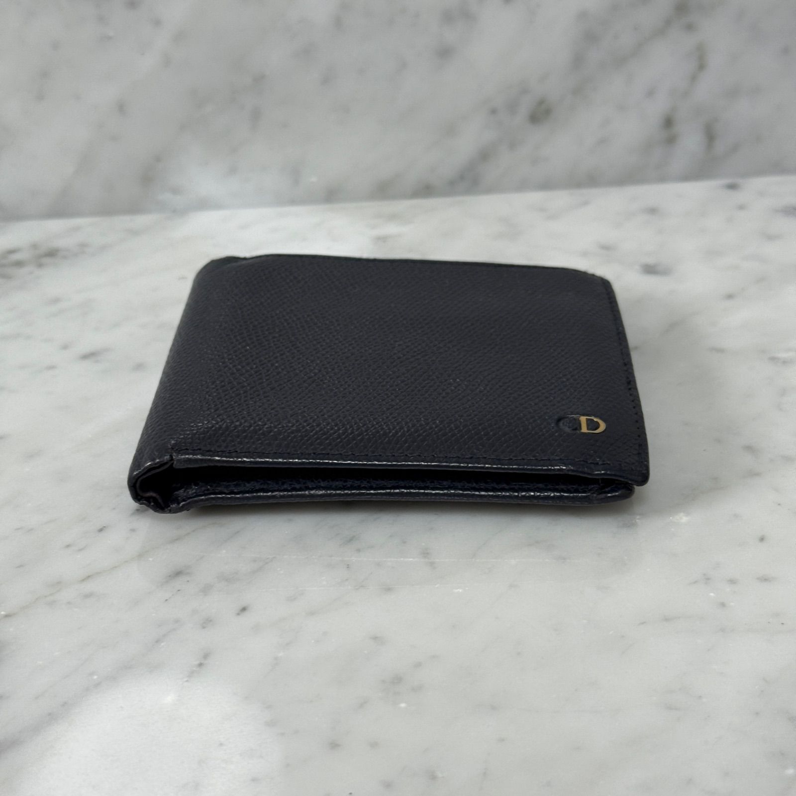 Christian Dior クリスチャンディオール 二つ折りサイフ ロゴ CD シンプル 本革 レザー ネイビー