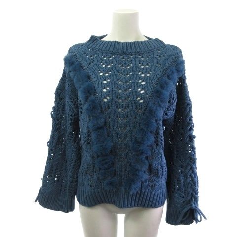 グレースコンチネンタル GRACE CONTINENTAL 0120443017 フェイクファーケーブルニットトップ セーター カギ針 ブルー 36