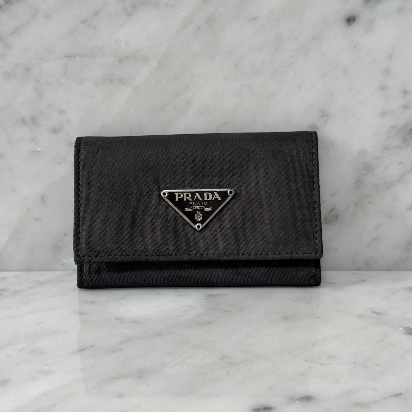 イタリア製 PRADA プラダ キーケース ナイロン ブラック トライアングル 本革 6連