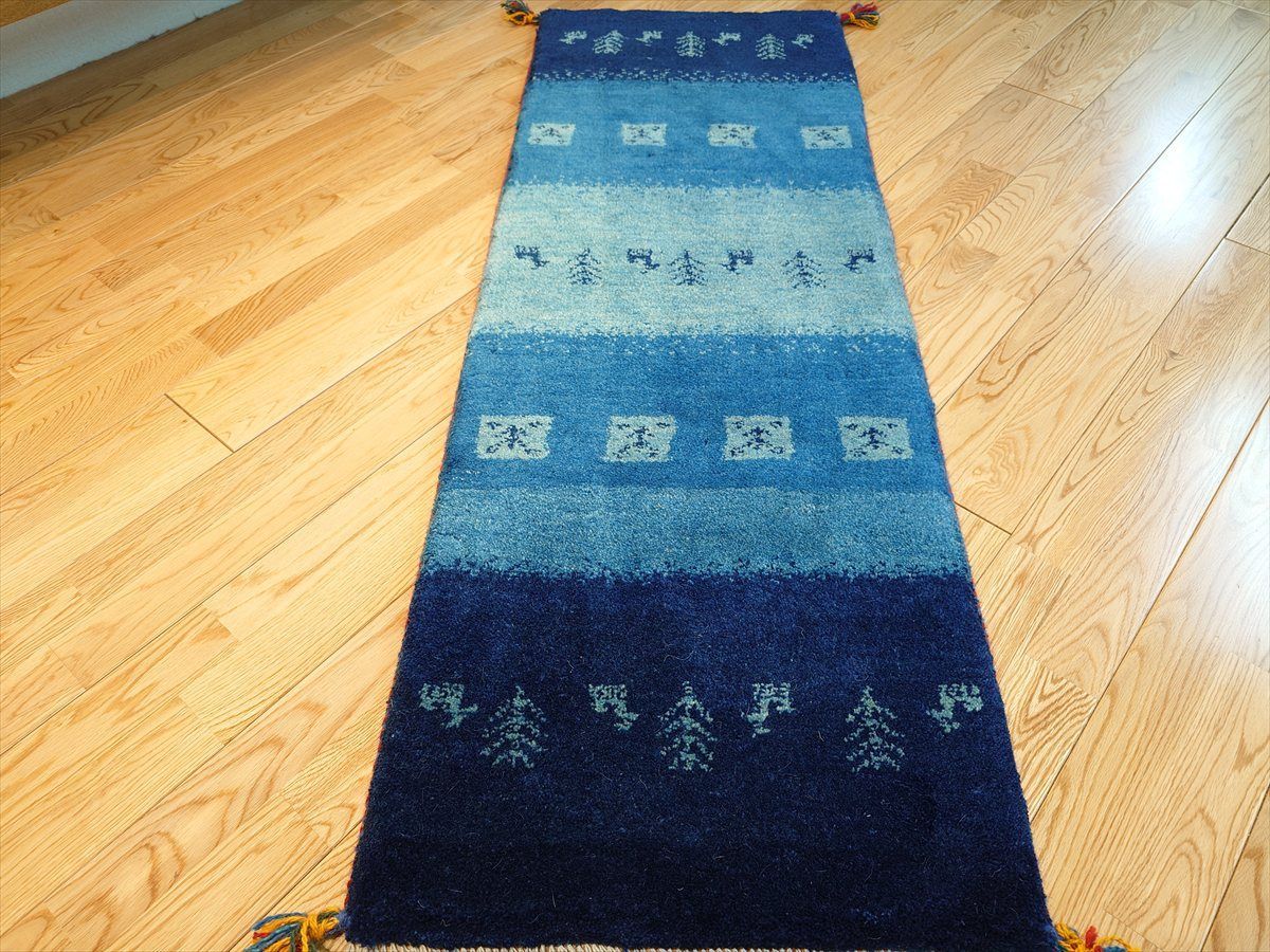 ペルシャ ギャッベ ランナー中 ラグ 143×53cm 藍色 ヤギ 生命の木 RJ102542 MARWIL-DEMENAGEMENTS_CH