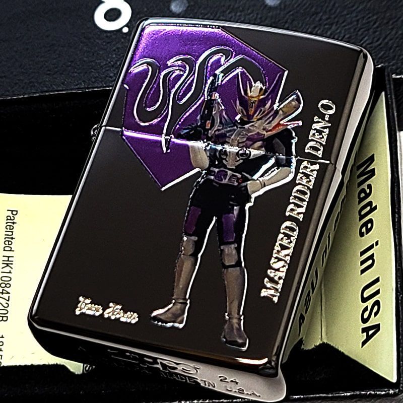 ZIPPO ライター 仮面ライダー電王 ガンフォーム-リュウタロス ジッポ 特撮 キャラクター ブラックニッケル パープル クリアフル 加工 両面加工 彫刻 かっこいい 黒 紫 メンズ おしゃれ ギフト プレゼント