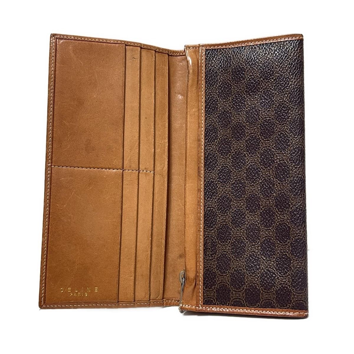 CELINE(セリーヌ) 長財布 マカダム柄 ダークブラウン×ベージュ×ライト