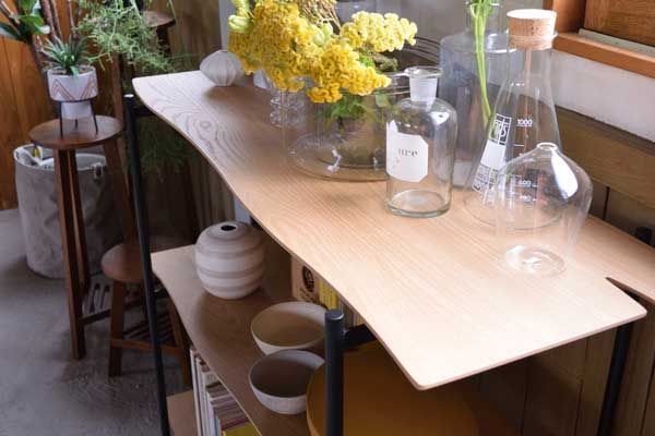 天然木化粧繊維板の３段シェルフ オープンラック