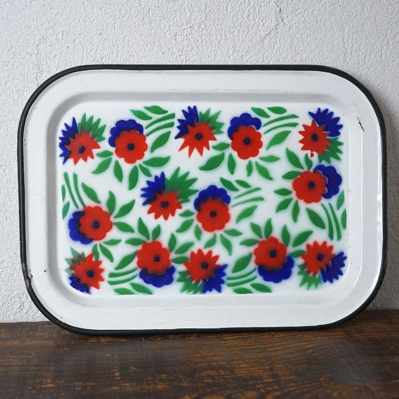 アンティーク ポーランド お花が ホーロ―のトレー 33 23 5 1 cm 1930年代頃 gk 652
