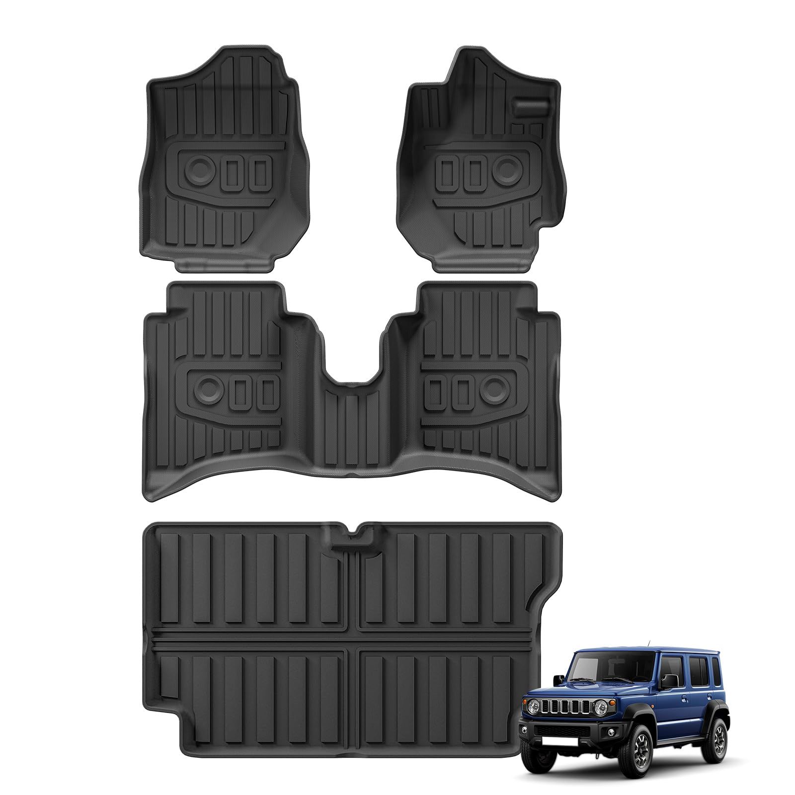 ZUNDUO スズキ ジムニー ノマド JC74W 前席＆二列目シート＆ラゲッジマット JIMNY NOMADE 4月～現行 AT車 立体構造 足元マット 車用 カーマット ラゲッジトレイ カスタムパーツ TPE素材 防水 耐摩擦