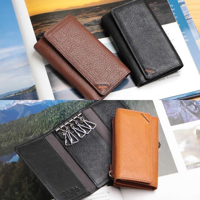 キーケース 小銭入れ付き 5連 メンズ 革 三つ折り コインケース 栃木レザー 本革 ネオブラック DU 024 BK