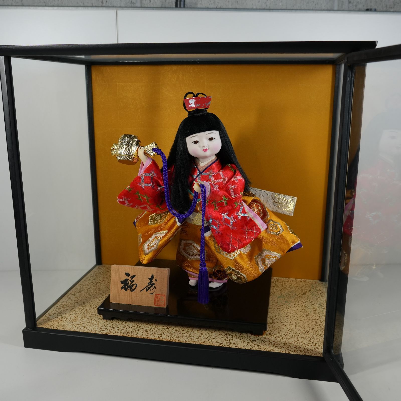 IM] 日本人形 福寿 三栄 ガラスケース付き 高さ32cm 現状品 昭和レトロ
