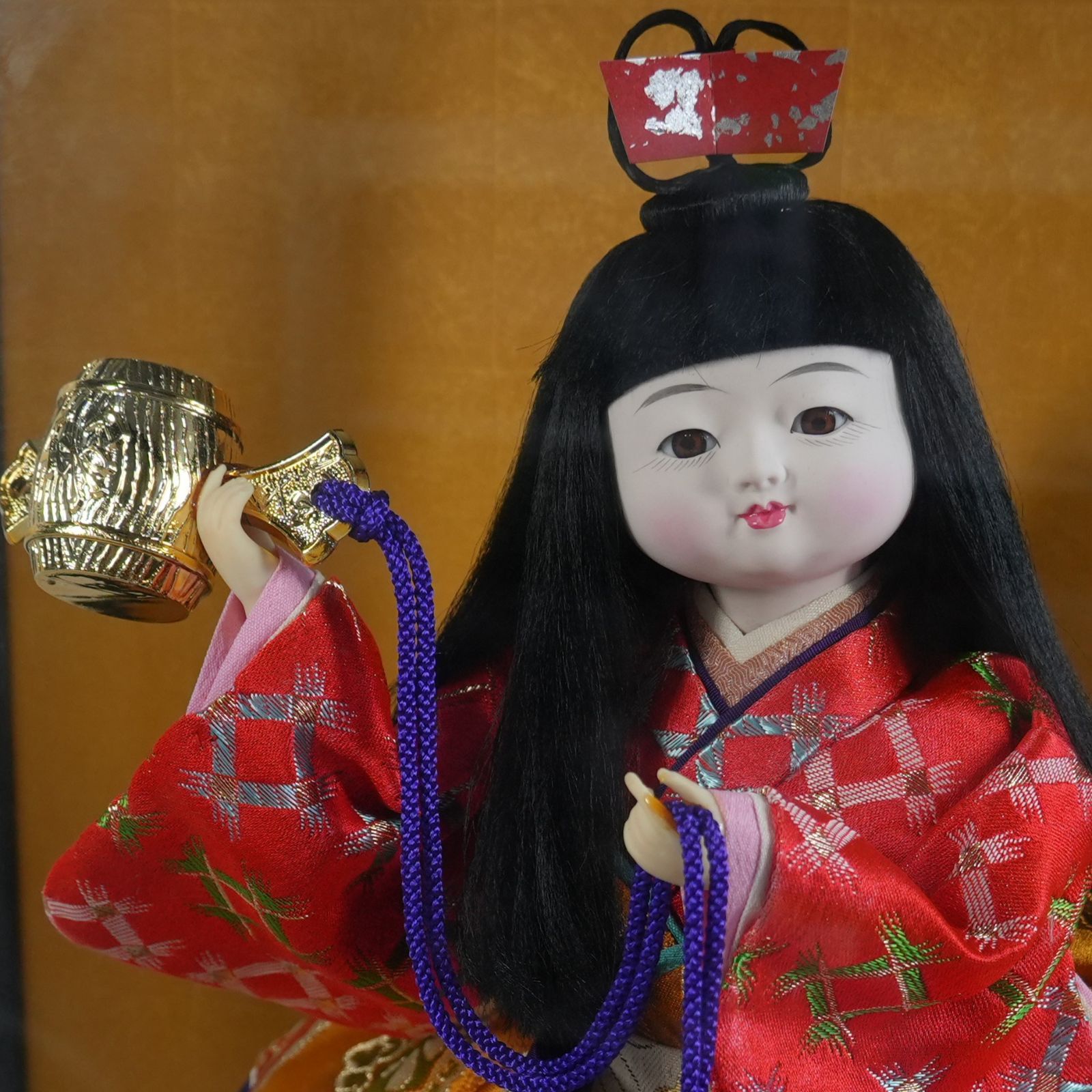 IM] 日本人形 福寿 三栄 ガラスケース付き 高さ32cm 現状品 昭和レトロ