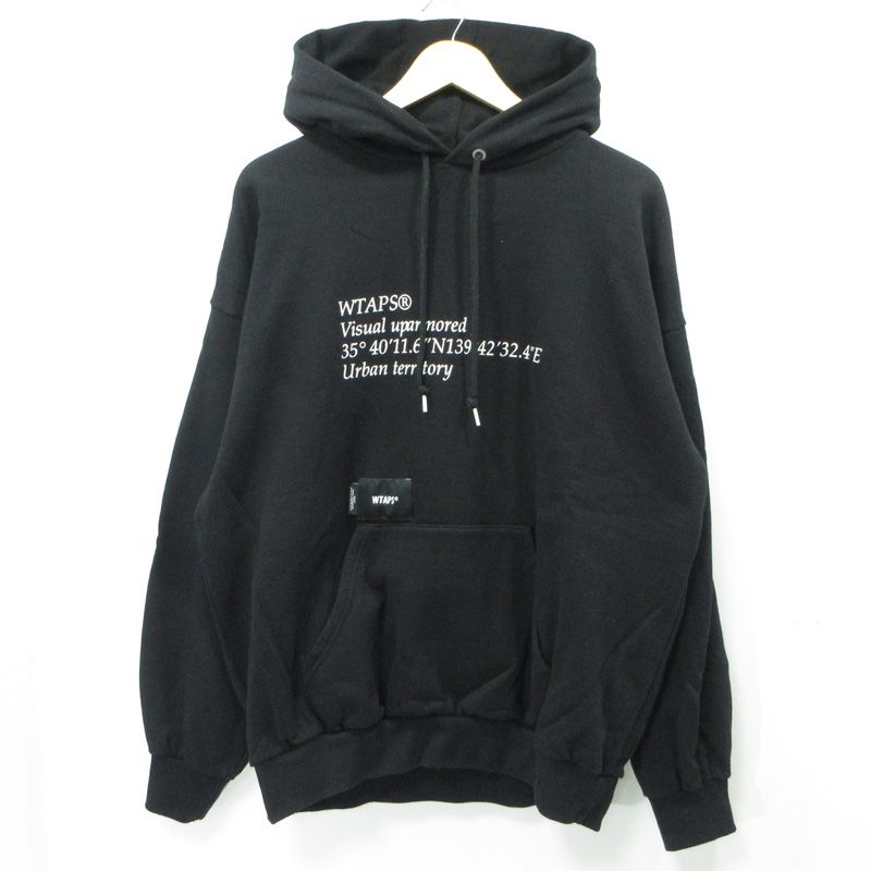 三重本店 W TAPS ダブルタップス ロゴプリント長袖パーカー 裏起毛 ブラック サイズ 3 103