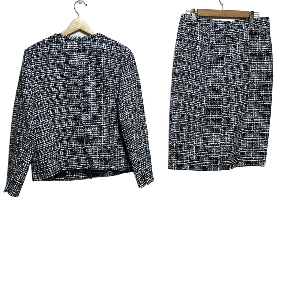 MAX90％オフ！ UNTITLED アンタイトル スカートスーツ レディース - ダークネイビー×白×マルチ ツイード フリンジ