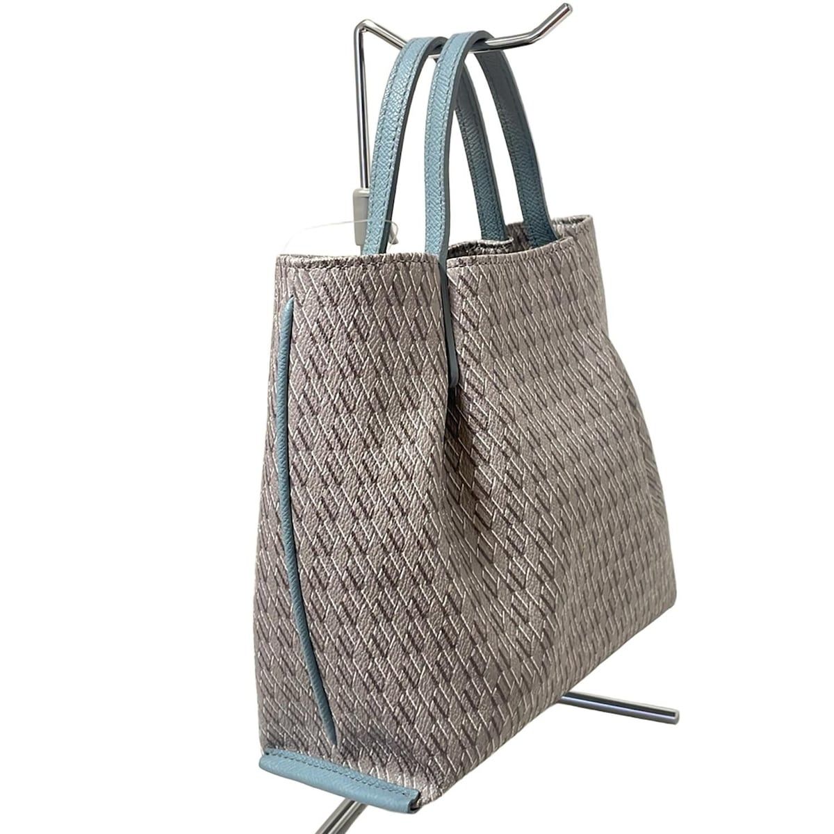 WAKO ワコー トートバッグ - グレー×ライトブルー チェーンショルダー レザー