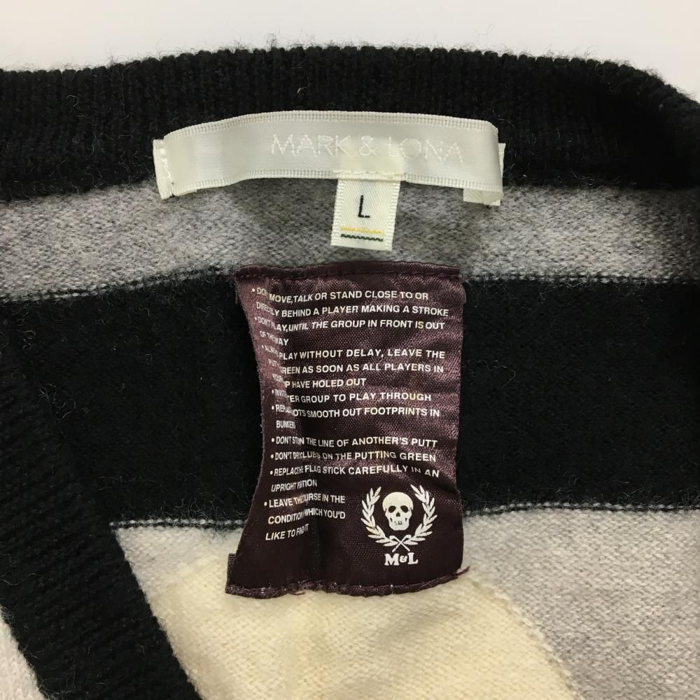 美品】マークアンドロナ セーター 黒×白×グレー ボーダー Vネック