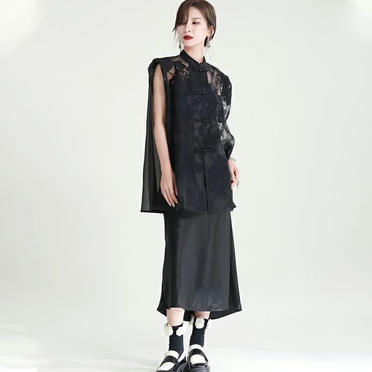 プリントトップス×キャミワンピセット