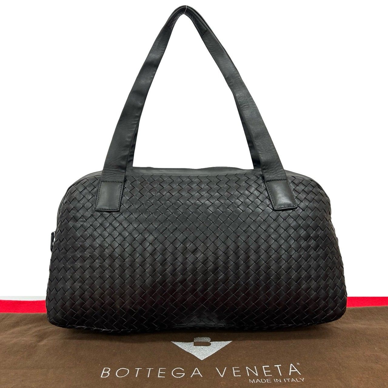 袋付き BOTTEGA VENETA ボッテガヴェネタ イントレチャート レザー 本革 ボストンバッグ ハンドバッグ ブラック 黒 44748