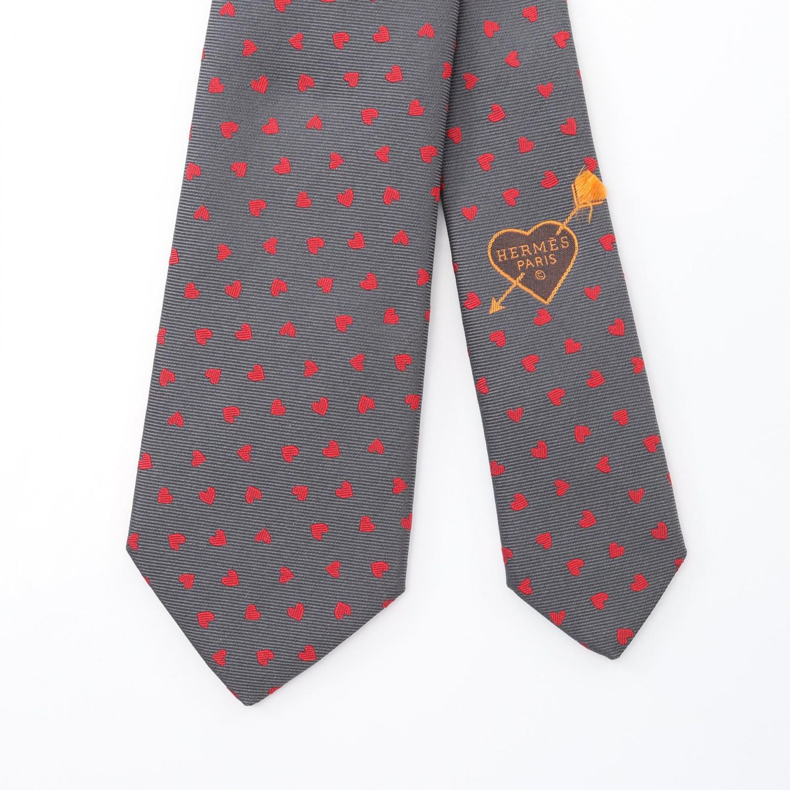 エルメス HERMES ネクタイ ダンシング ハート 339317 T グレー シルク メンズ