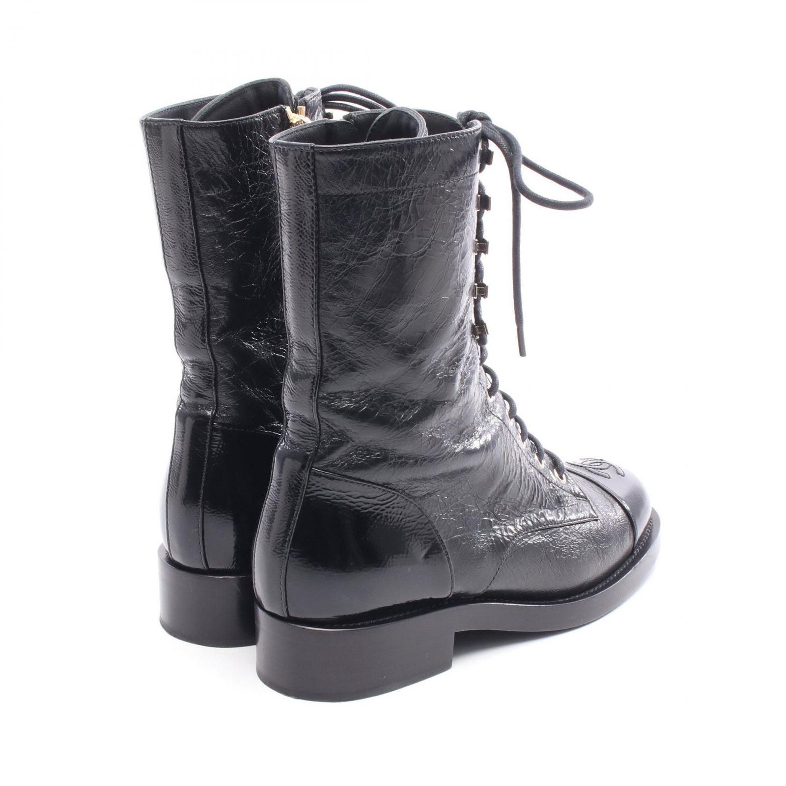 シャネル CHANEL ブーツ ココマーク レザー レースアップブーツ レディース Used A