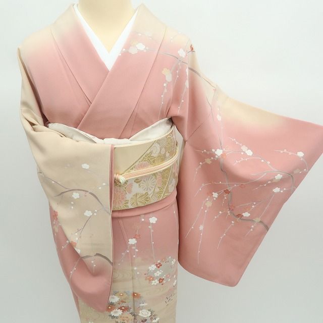 ✾まめ藤✾m2329 正絹 作家物落款 流水 牡丹 梅 菊 手縫い仕立て 訪問着