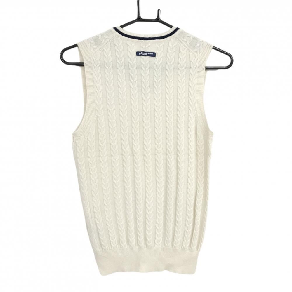超 マスターバニー ニットベスト 白×ネイビー ケーブル編み カシミヤ100％ レディース 1 M ゴルフウェア MASTER BUNNY EDITION