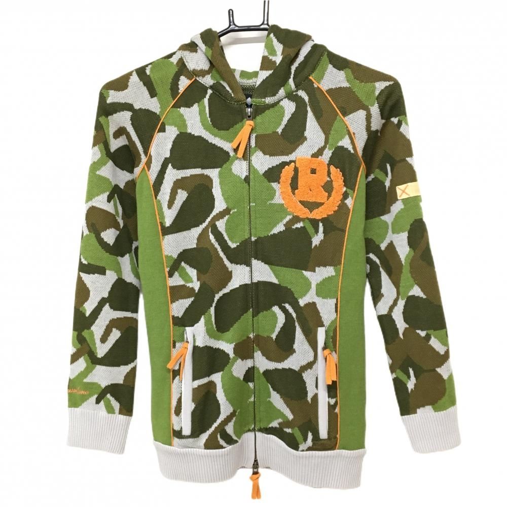 ラッセルノ ニットジップパーカー グレー×グリーン×ダークグリーン カモフラ 迷彩 レディース S ゴルフウェア RUSSELUNO