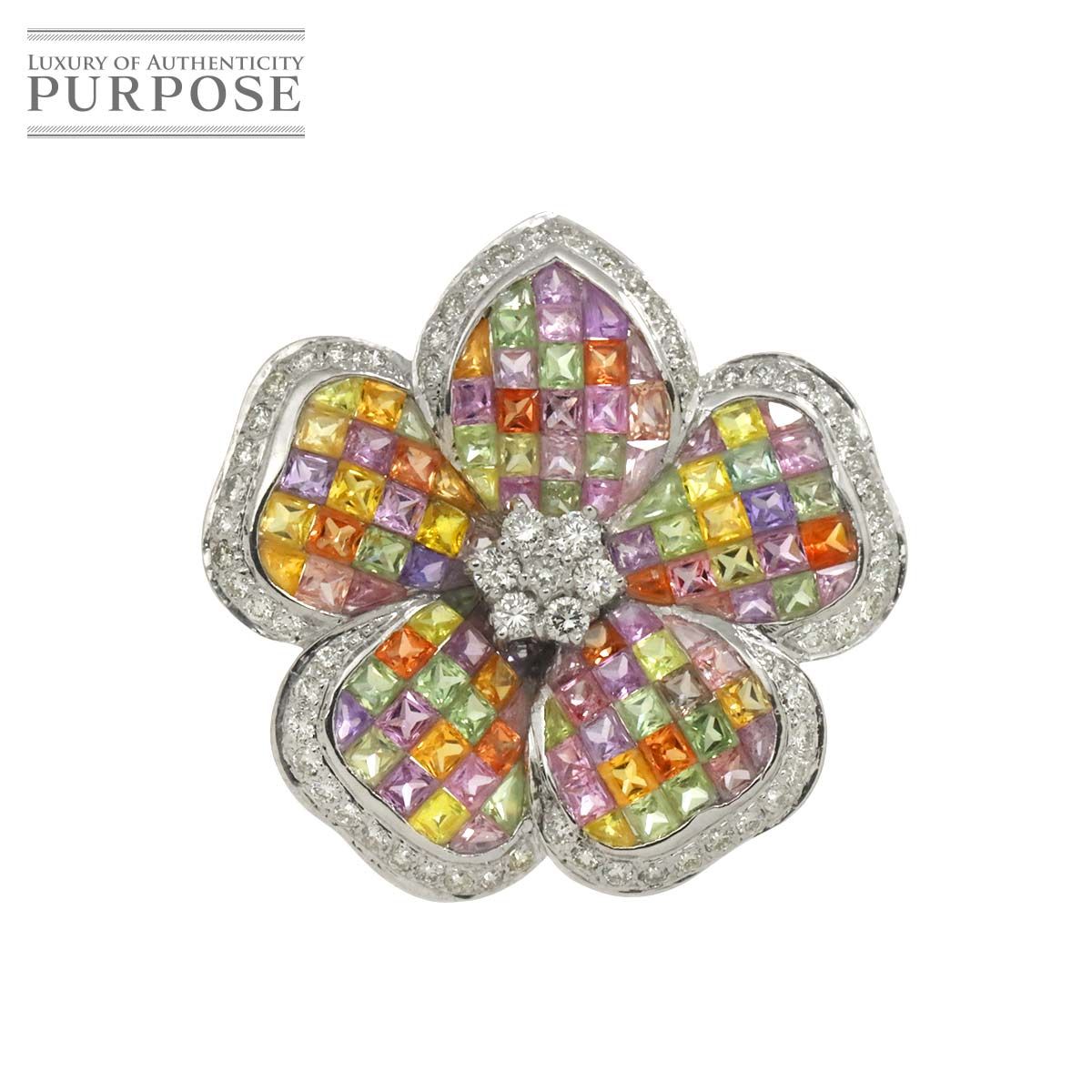 サファイヤ 18.50ct ダイヤ 0.85ct K18 WG ブローチ ホワイトゴールド 750 Sapphire Diamond Brooch 90297773