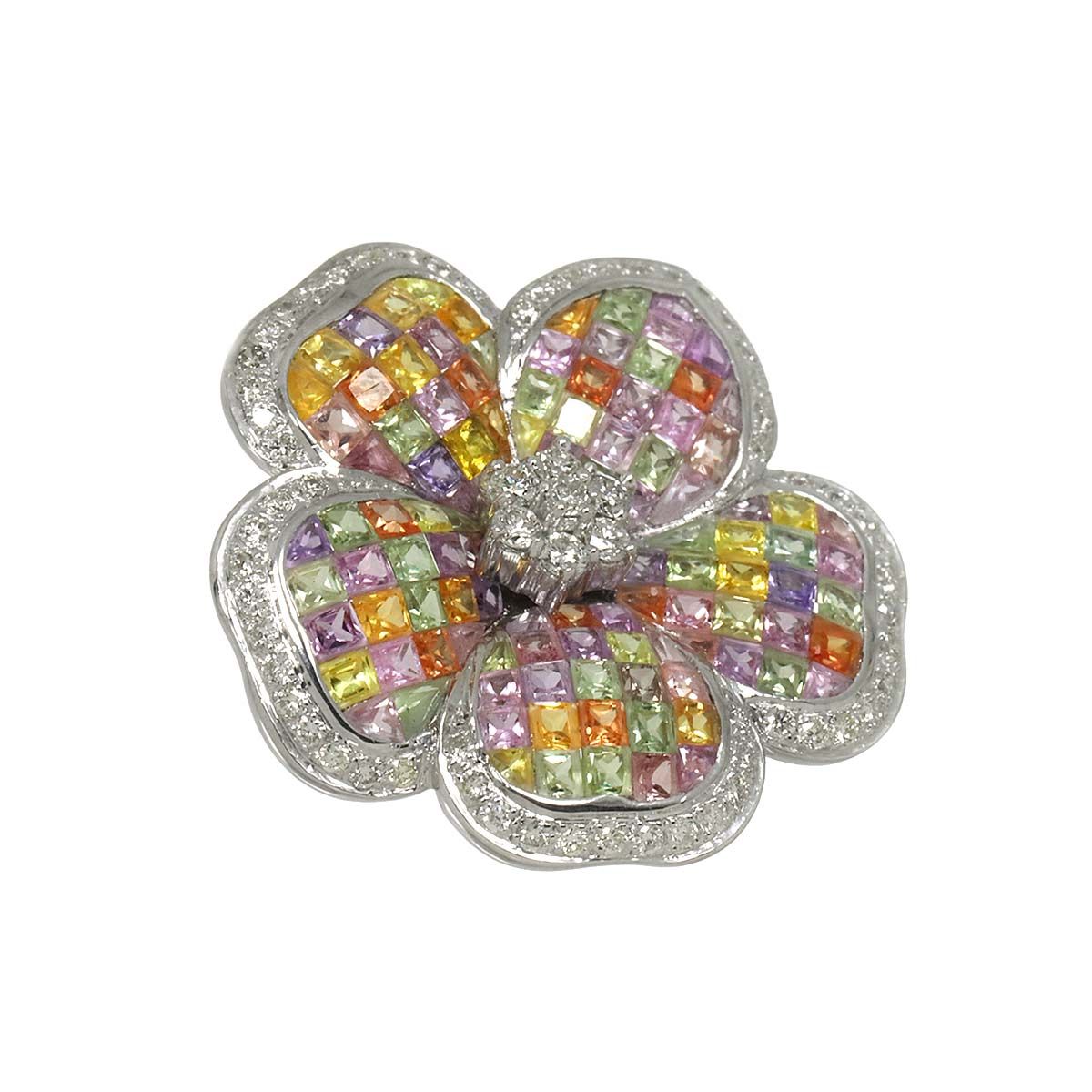 サファイヤ 18.50ct ダイヤ 0.85ct K18 WG ブローチ ホワイトゴールド 750 Sapphire Diamond Brooch 90297773