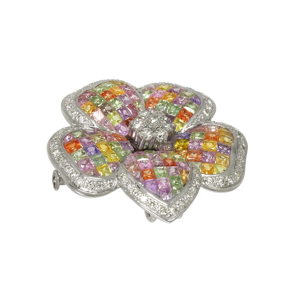 サファイヤ 18.50ct ダイヤ 0.85ct K18 WG ブローチ ホワイトゴールド 750 Sapphire Diamond Brooch 90297773 FORTGASGNV_COM_BR