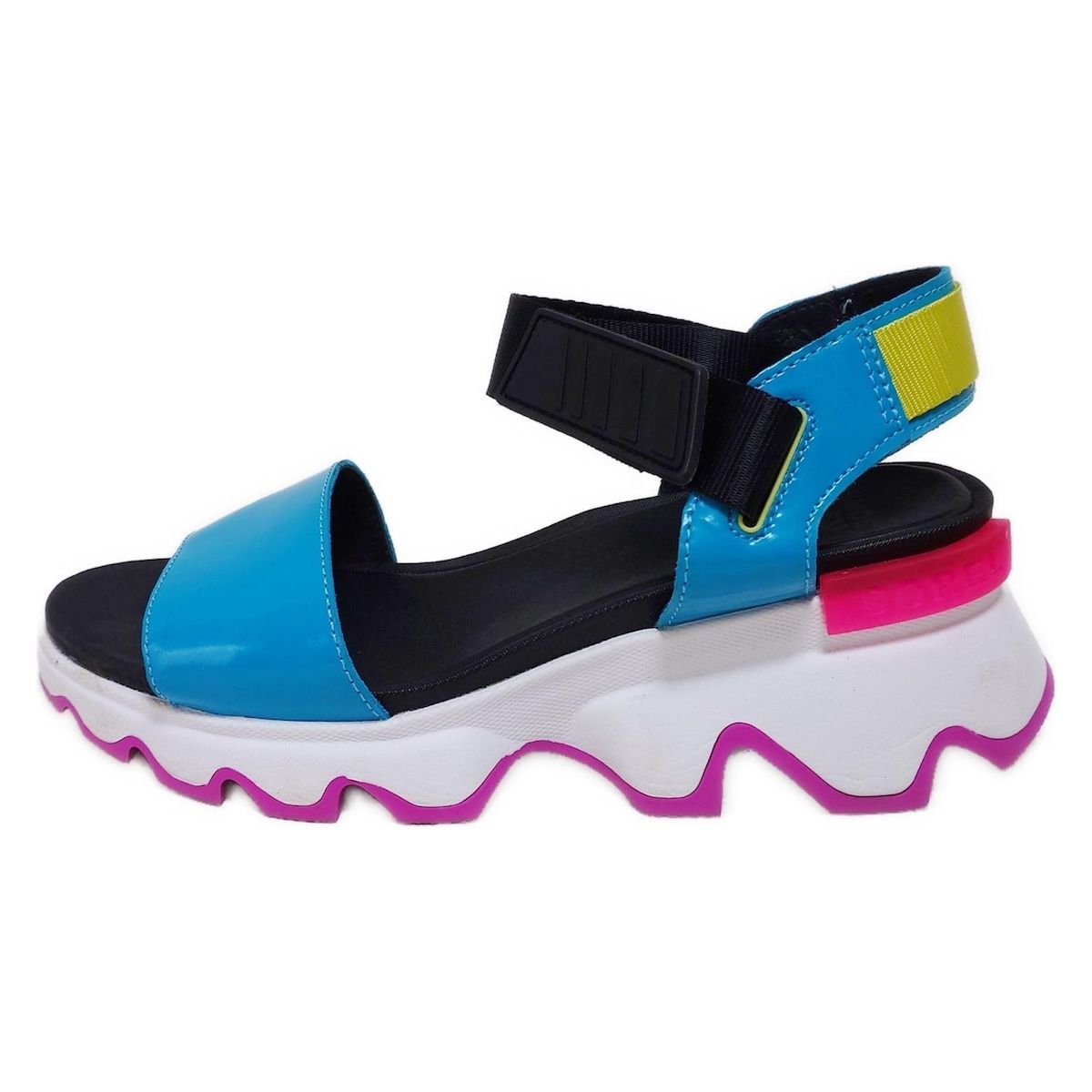 SOREL ソレル サンダル 24 レディース - ブルーグリーン×黒×イエローグリーン オープントゥ レザー