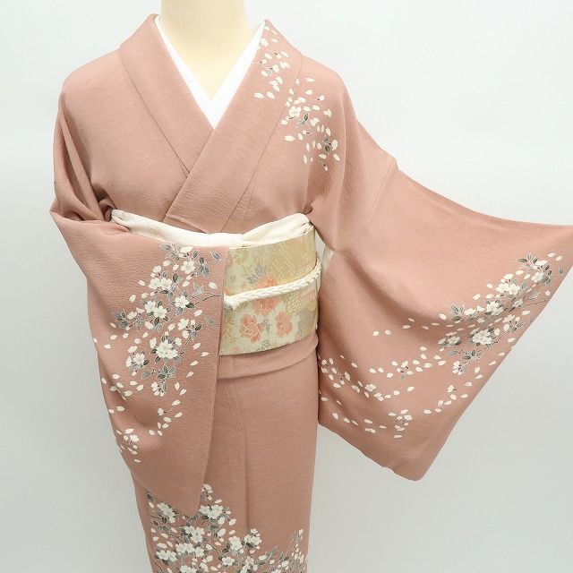 ✾まめ藤✾m2330 正絹 作家物落款 染め一つ紋 桜 手縫い仕立て 訪問着